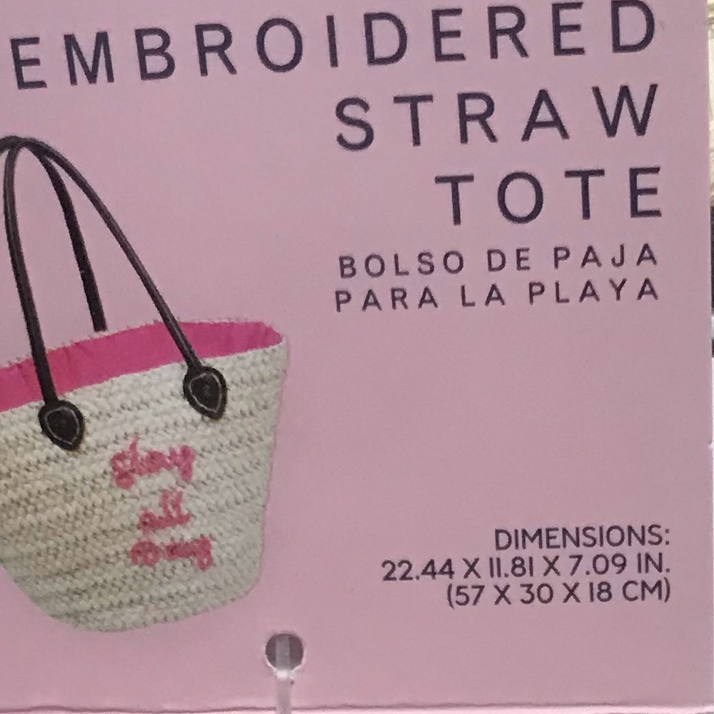 NWT Serra Embroidered Straw Tote Bag,Pink or Black - Picture 10 of 13
